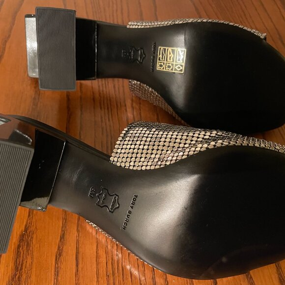 TORY BURCH Block T Chainmail Mule Sandal Size 8 - Picture 9 of 11